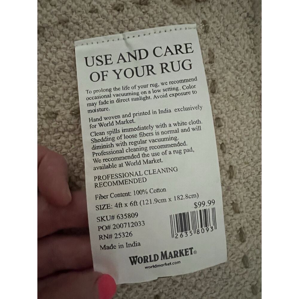 WORLD MARKET Kaza Floral Traditional Embroidered Cotton Handcrafted Area Rug 4x6 - Picture 11 of 11